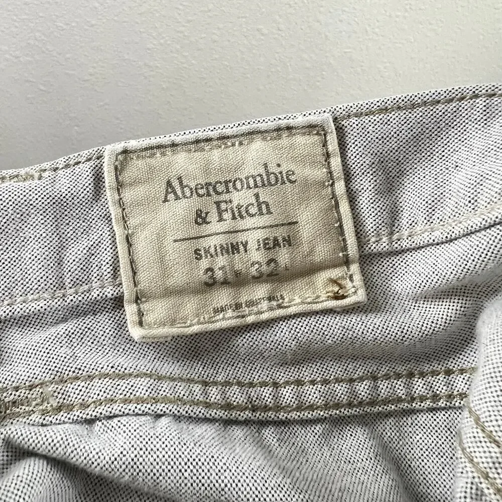 Abercrombie & Fitch Skinny Jeans Cone Denim Men's 31x32 Sandstone White Gray